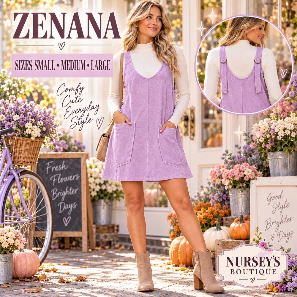 Zenana NWT Lavender Washed Overall Mini Dress Pockets Adjustable Strap Small